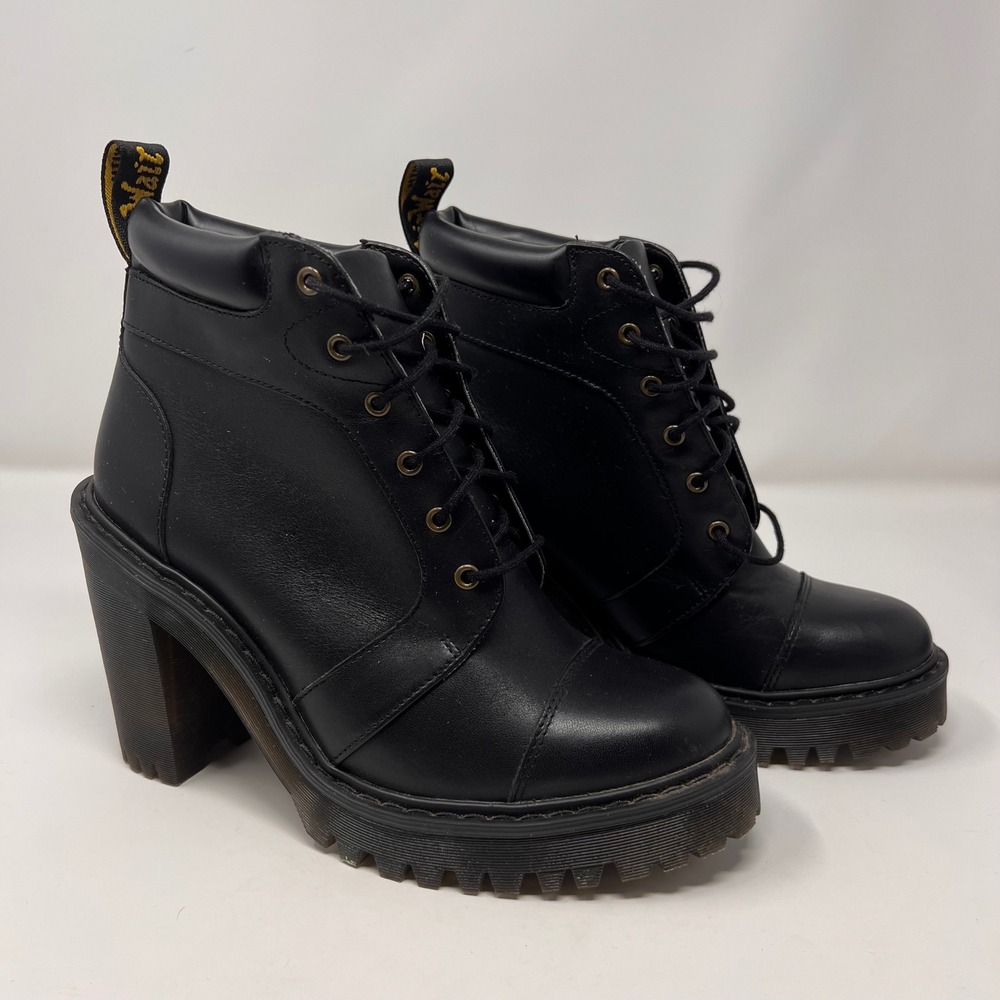 Dr. Martens Averil Boots Women's Size 7 Black Leather Lace Up High Heel EUC - Picture 2 of 9